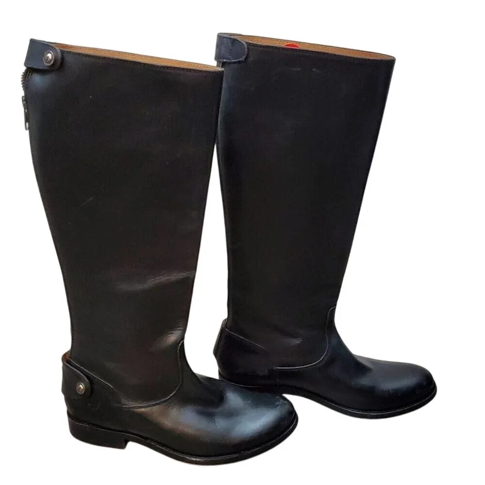 Frye Equestrian Riding Boots Tall Black Leather Classic Minimalist Style Women's